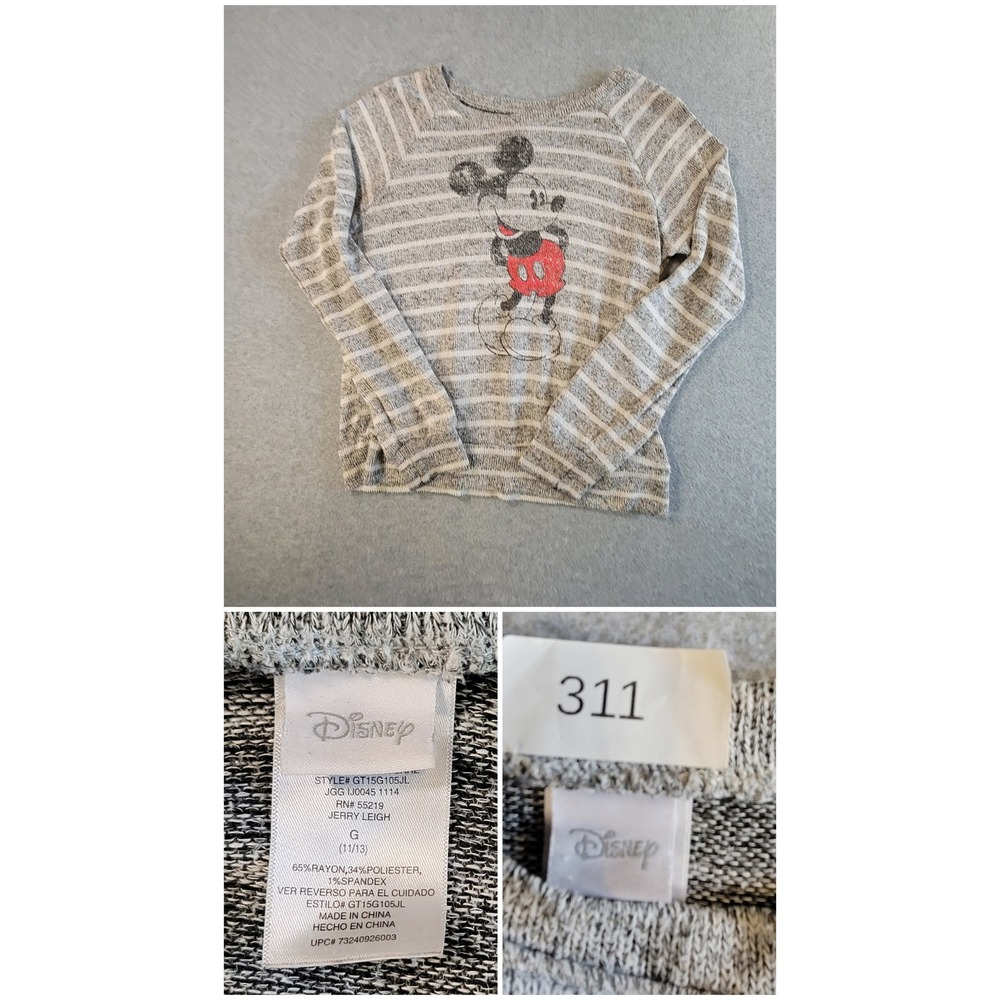 Disney Mickey Mouse Striped Pullover Sweater Gray White Juniors Large GT15G105JL